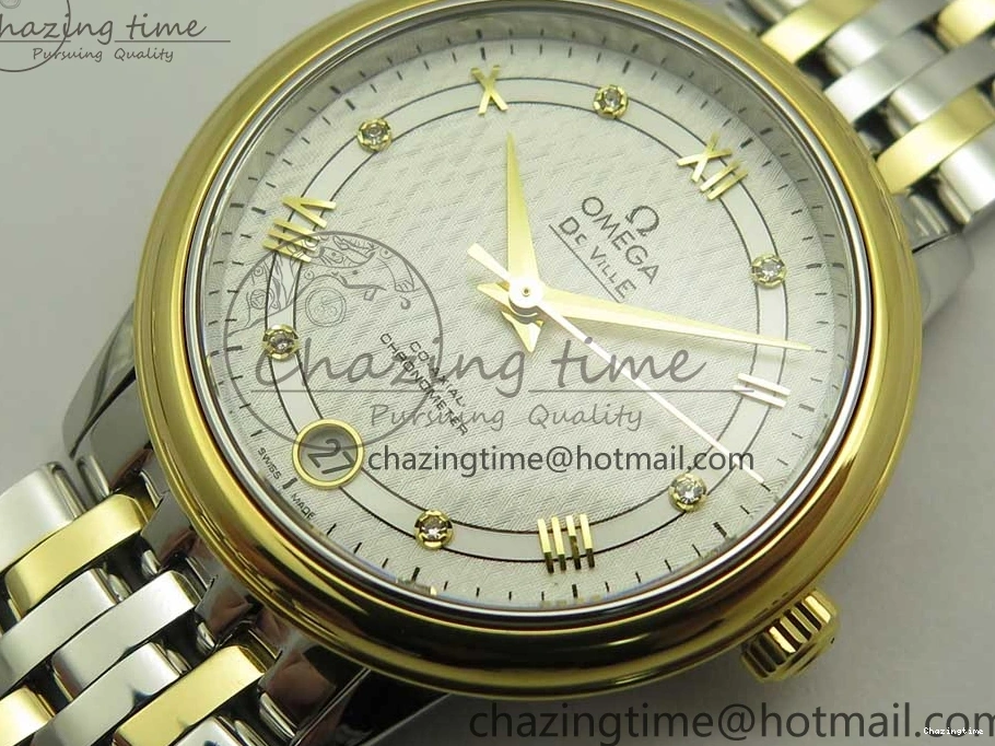 0106 Attractive De Ville Prestige Ladies 32.7mm SS MKF 1:1 Best Edition White Dial Roman Markers on SS YG Bracelet MIYOTA 7965